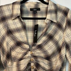 Lulus Rouched Cotton Blouse Shirt Large NWT